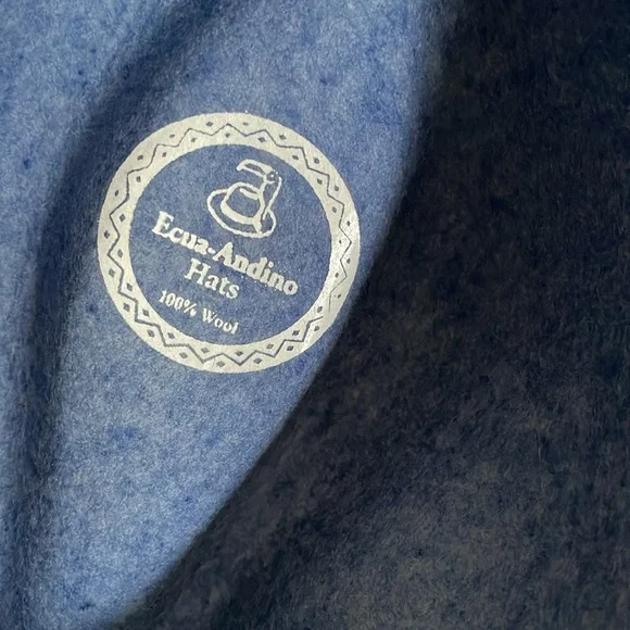 Ecua Andino Blue wool Felt Fedora Hat with Feather Accent.   100% wool. - Picture 5 of 9